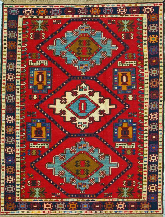 https://www.armanrugs.com/ | 4' 11" x 6' 4" Red kilim Handmade Wool Authentic Persian Rug