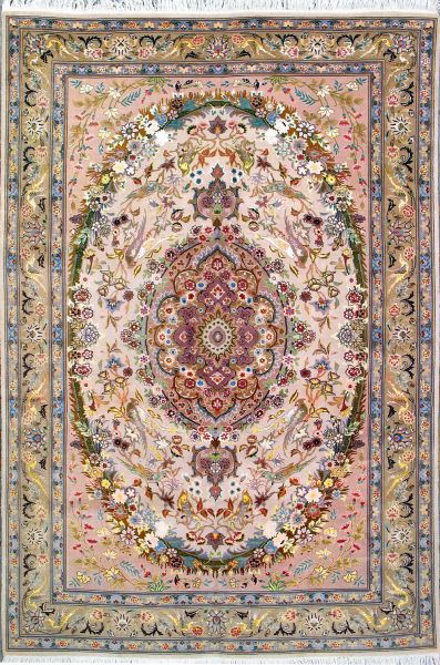 https://www.armanrugs.com/ | 6' 7" x 9' 8" Beige Tabriz Hand Knotted Wool & Silk Authentic Persian Rug