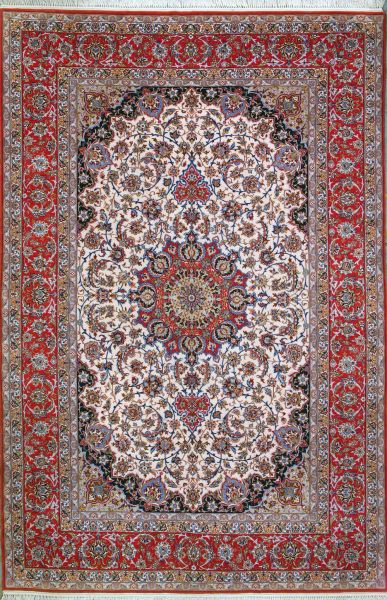 https://www.armanrugs.com/ | 6' 7" x 10' 4" Ivory Esfahan Hand Knotted Wool & Silk Authentic Persian Rug