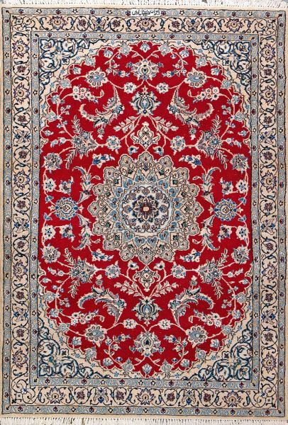 https://www.armanrugs.com/ | 3' 9" x 5' 9" Red Nain Hand Knotted Wool Authentic Persian Rug