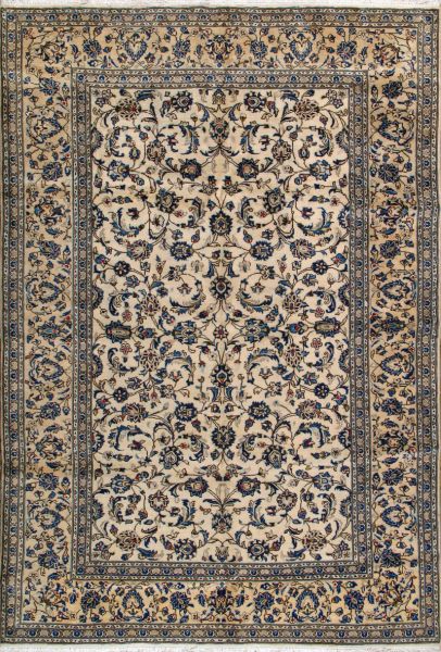 https://www.armanrugs.com/ | 6' 7" x 9' 4" Beige Kashan Hand Knotted Wool Authentic Persian Rug