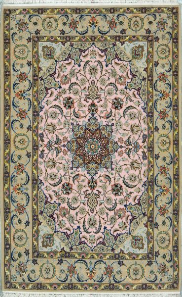 https://www.armanrugs.com/ | 3' 7" x 5' 6" Peach Esfahan Hand Knotted Wool & Silk Authentic Persian Rug