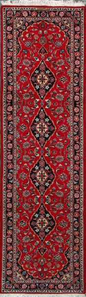 https://www.armanrugs.com/ | 3' 3" x 9' 5" Red Kashan Hand Knotted Wool Authentic Runner Persian Rug