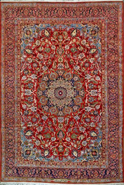 https://www.armanrugs.com/ | 9' 6" x 14' 2" Red Isfahan Hand Knotted Wool Authentic Persian Rug