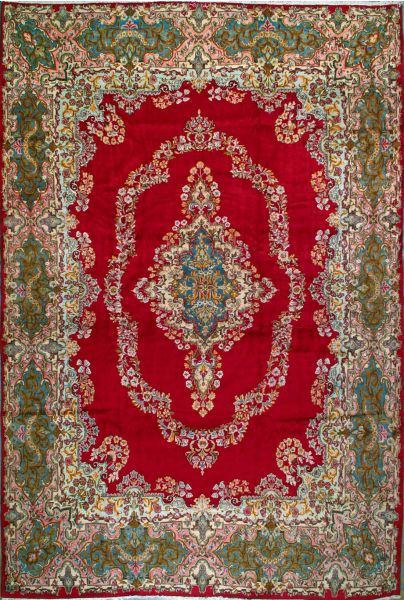 https://www.armanrugs.com/ | 10' 3" x 15' 3" Red kerman Hand Knotted Wool Antique  Persian Rug
