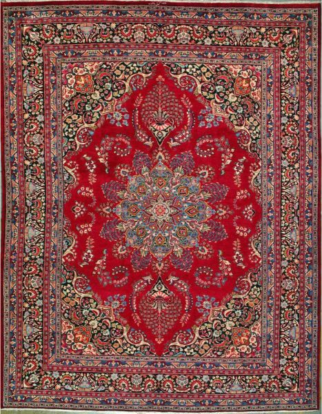 https://www.armanrugs.com/ | 9' 8" x 12' 6" Red Mashad Hand Knotted Wool Authentic Persian Rug