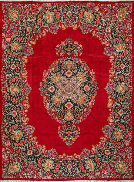 https://www.armanrugs.com/ | 9' 0" x 12' 6" Red Hand Knotted Authentic Kerman Persian Rug
