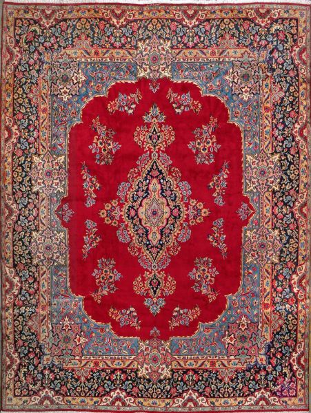 https://www.armanrugs.com/ | 9' 10" x 13'  Red Hand Knotted Authentic Kerman Persian Rug