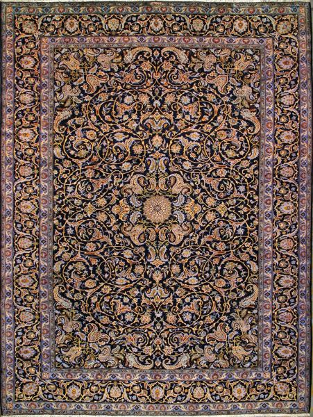 https://www.armanrugs.com/ | 10' 0" x 13' 5" Navy Blue Kashan Hand Knotted Wool Authentic Persian Rug