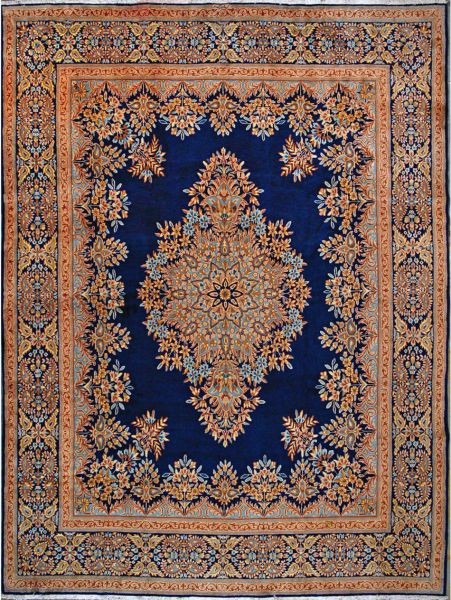 https://www.armanrugs.com/ | 9' 9" x 13' 1" Navy Blue Hand Knotted Authentic Kerman Persian Rug