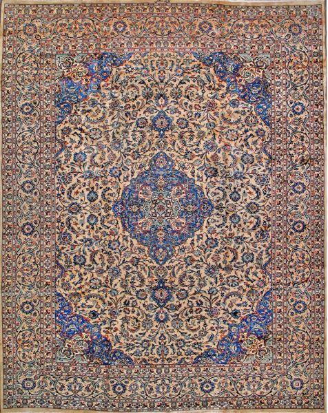 https://www.armanrugs.com/ | 10' 0" x 12' 10" Beige Kashan Hand Knotted Wool Authentic Persian Rug