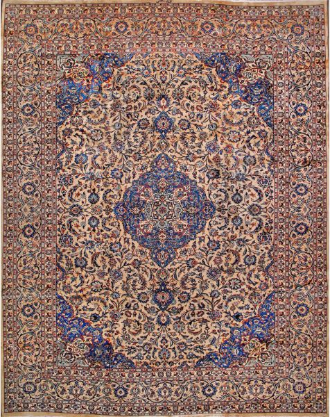 https://www.armanrugs.com/ | 9' 9" x 12' 8" Beige Kashan Hand Knotted Wool Authentic Persian Rug