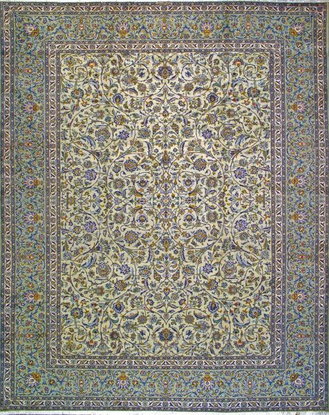 https://www.armanrugs.com/ | 10' 1" x 13' 3" Green Kashan Hand Knotted Wool Authentic Persian Rug