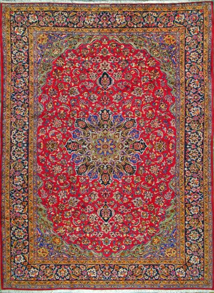 https://www.armanrugs.com/ | 9' 8" x 13' 3" Red Esfahan Hand Knotted Wool Authentic Persian Rug