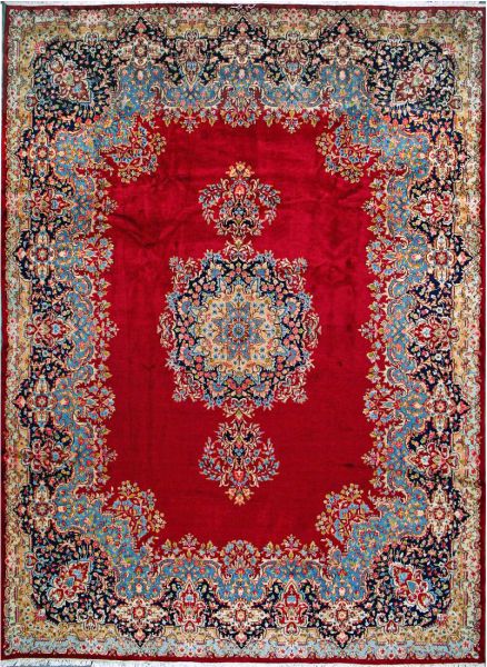https://www.armanrugs.com/ | 9' 10" x 13' 5" Red Hand Knotted Authentic Kerman Persian Rug