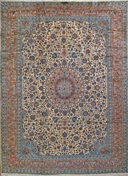 https://www.armanrugs.com/ | 9' 10" x 13' 7" Beige Hand Knotted Authentic Kerman Persian Rug