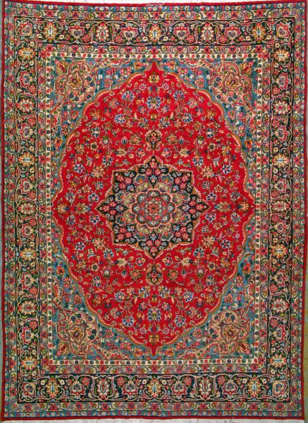 https://www.armanrugs.com/ | 9' 8" x 13' 6" Red Hand Knotted Authentic Kerman Persian Rug