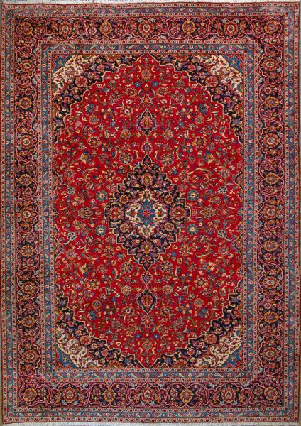 https://www.armanrugs.com/ | 9' 7"  x 13' 9" Red Kashan Hand Knotted Wool Authentic Persian Rug