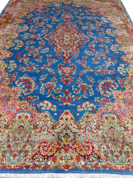 https://www.armanrugs.com/ | 11' 8" x 16' 10" Blue kerman Hand Knotted Wool Antique  Persian Rug