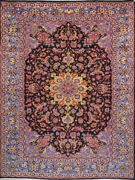 https://www.armanrugs.com/ | 9' 4" x 12' 10" Navy Blue Esfahan Hand Knotted Wool Authentic Persian Rug
