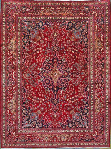 https://www.armanrugs.com/ | 8' 6" x 11' 1" Red Mashad Hand Knotted Wool Authentic Persian Rug