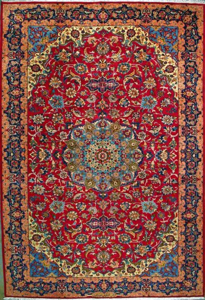 https://www.armanrugs.com/ | 8' 9" x 13' 0" Red Esfahan Hand Knotted Wool Authentic Persian Rug