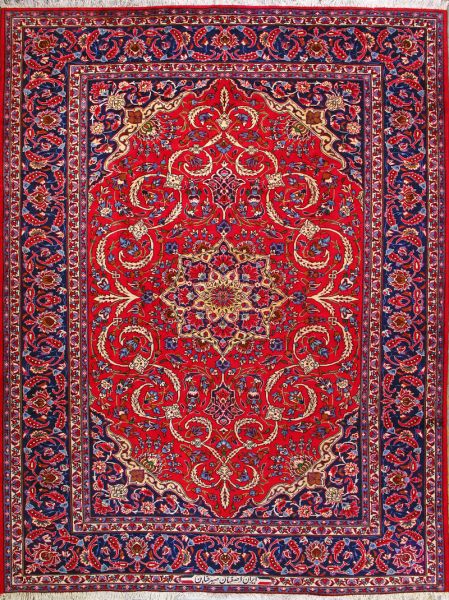 https://www.armanrugs.com/ | 9' 10" x 13' 1" Red Esfahan Hand Knotted Wool Authentic Persian Rug
