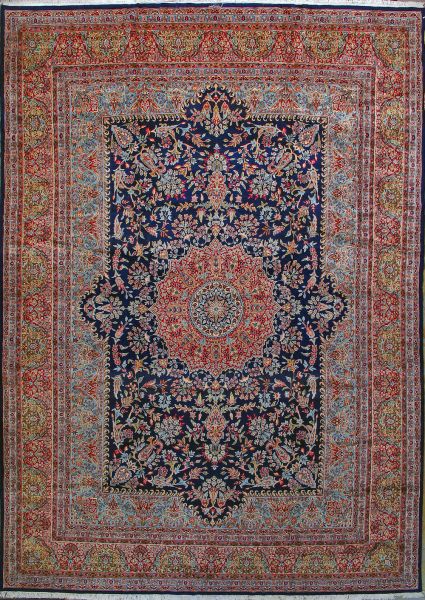 https://www.armanrugs.com/ | 11' 6" x 16' 8" Navy Blue Hand Knotted Authentic Kerman Persian Rug