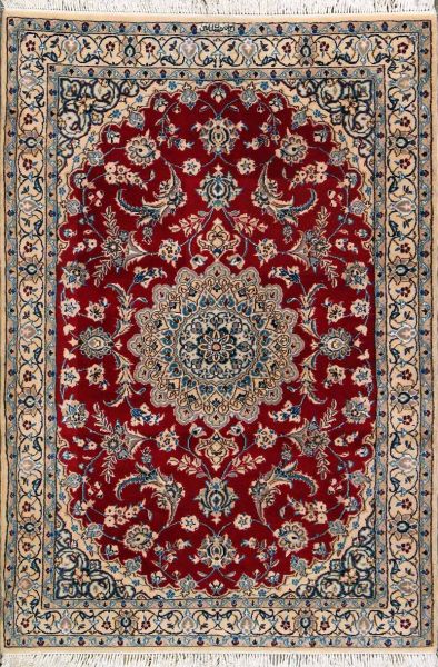 https://www.armanrugs.com/ | 3' 9" x 5' 9" Red Nain Hand Knotted Wool & Silk Authentic Persian Rug