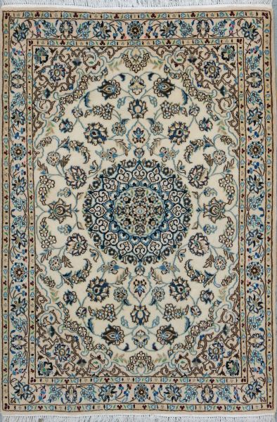 https://www.armanrugs.com/ | 3' 3" x 4' 9" Beige Nain Hand Knotted Wool & Silk Authentic Persian Rug