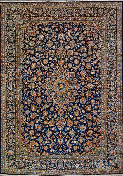 https://www.armanrugs.com/ | 9' 8" x 14' 3" Blue Kashan Hand Knotted Wool Authentic Persian Rug