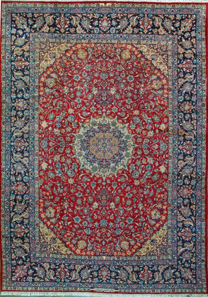 https://www.armanrugs.com/ | 9' 2" x 13' 3" Red Esfahan Hand Knotted Wool Authentic Persian Rug