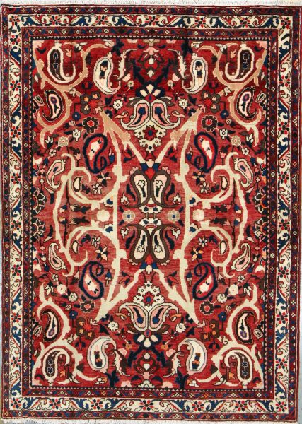 https://www.armanrugs.com/ | 4' 11" x 6' 10" Red Bakhtiari Hand Knotted Wool Authentic Persian Rug