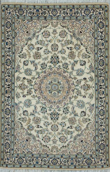 https://www.armanrugs.com/ | 3' 11" x 5' 10" Blue Nain Hand Knotted Wool & Silk Authentic Persian Rug