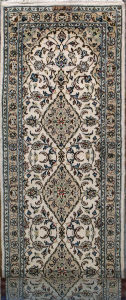 https://www.armanrugs.com/ | 2' 7" x 10' 3" Beige Kashan Hand Knotted Wool Authentic Runner Persian Rug