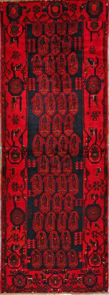 https://www.armanrugs.com/ | 3' 9" x 10' 4" Red Nahavand Hand Knotted Wool Authentic Runner Persian Rug