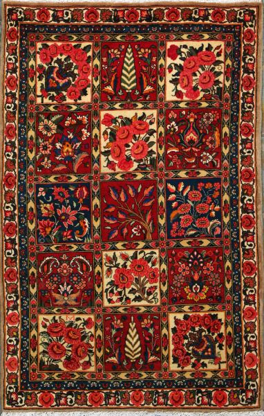 https://www.armanrugs.com/ | 3' 5" x 5' 6" Red Bakhtiari Hand Knotted Wool Authentic Persian Rug