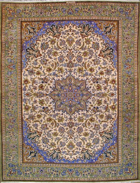 https://www.armanrugs.com/ | 10' 4" x 13' 5" Beige Esfahan Hand Knotted Wool Authentic Persian Rug