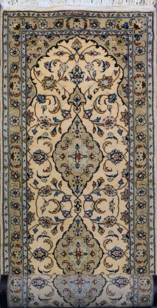 https://www.armanrugs.com/ | 2' 8" x 10'   Beige Kashan Hand Knotted Wool Authentic Runner Persian Rug