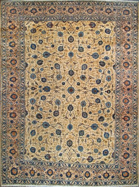 https://www.armanrugs.com/ | 9' 10" x 13' 7" Beige Kashan Hand Knotted Wool Authentic Persian Rug