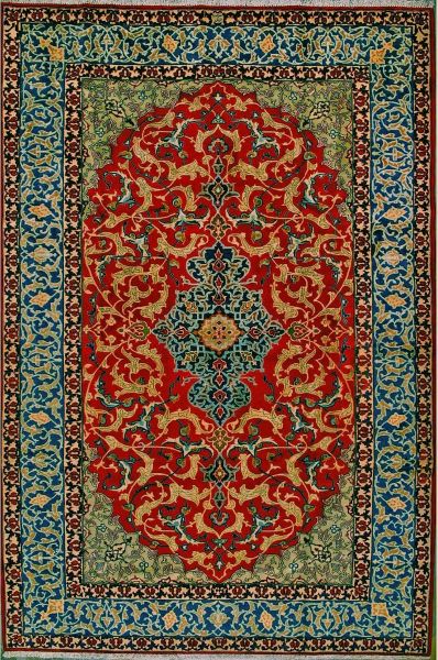 https://www.armanrugs.com/ | 7' 9" x 11' 10" Red Esfahan Hand Knotted Wool Authentic Persian Rug