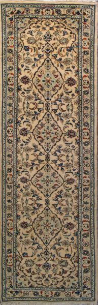 https://www.armanrugs.com/ | 2' 9" x 12' 4" Beige Kashan Hand Knotted Wool Authentic Runner Persian Rug