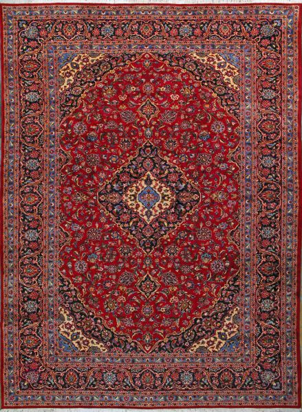 https://www.armanrugs.com/ | 9' 10" x 13' 8" Red Kashan Hand Knotted Wool Authentic Persian Rug