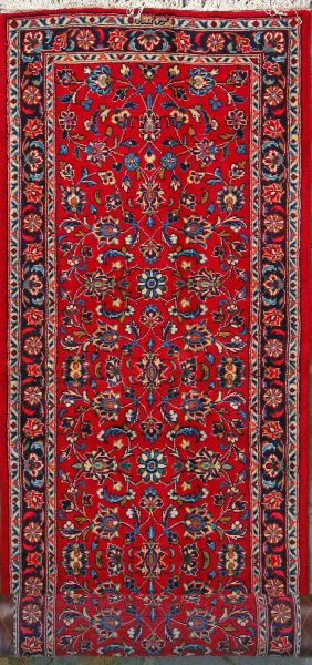 https://www.armanrugs.com/ | 2' 7" x 9' 8" Red Kashan Hand Knotted Wool Authentic Runner Persian Rug