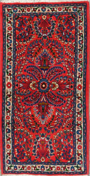 https://www.armanrugs.com/ | 2' 3" x 4' 3" Red Sarough Hand Knotted Wool Authentic Persian Rug