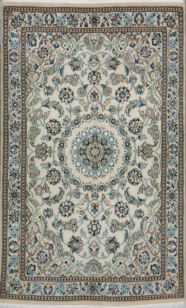 https://www.armanrugs.com/ | 3' 1" x 4' 11" Beige Nain Hand Knotted Wool & Silk Authentic Persian Rug
