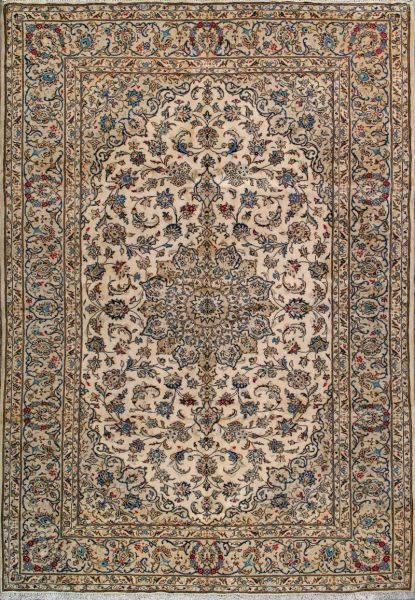 https://www.armanrugs.com/ | 6' 9" x 9' 10" Beige Kashan Hand Knotted Wool Authentic Persian Rug