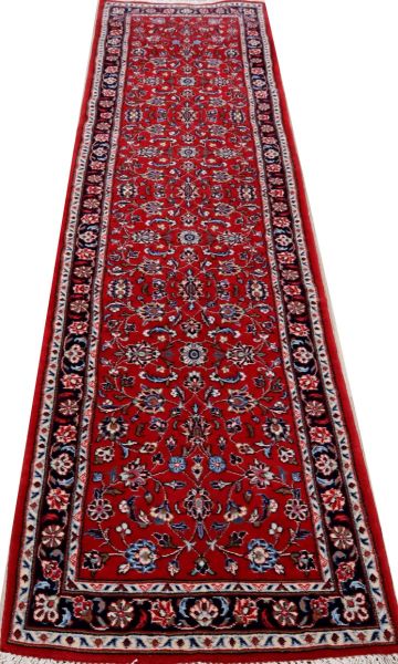 https://www.armanrugs.com/ | 2' 6" x 9' 9" Red Kashan Hand Knotted Wool Authentic Runner Persian Rug