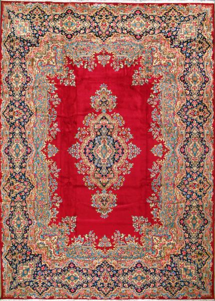 https://www.armanrugs.com/ | 9' 9" x  14' 1" Red kerman Hand Knotted Wool Authentic Persian Rug