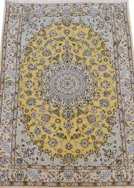 https://www.armanrugs.com/ | 4' 8" x 7' 5" Yellow Nain Handmade Wool Authentic Persian Rug